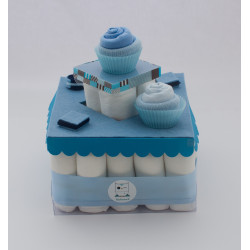 Gâteau de couches pour baby shower : Bleu bébé garçon